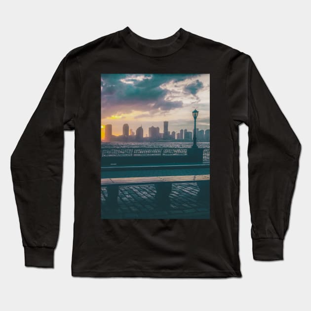 Jersey City Skyline Battery Park Manhattan NYC Long Sleeve T-Shirt by eleonoraingrid